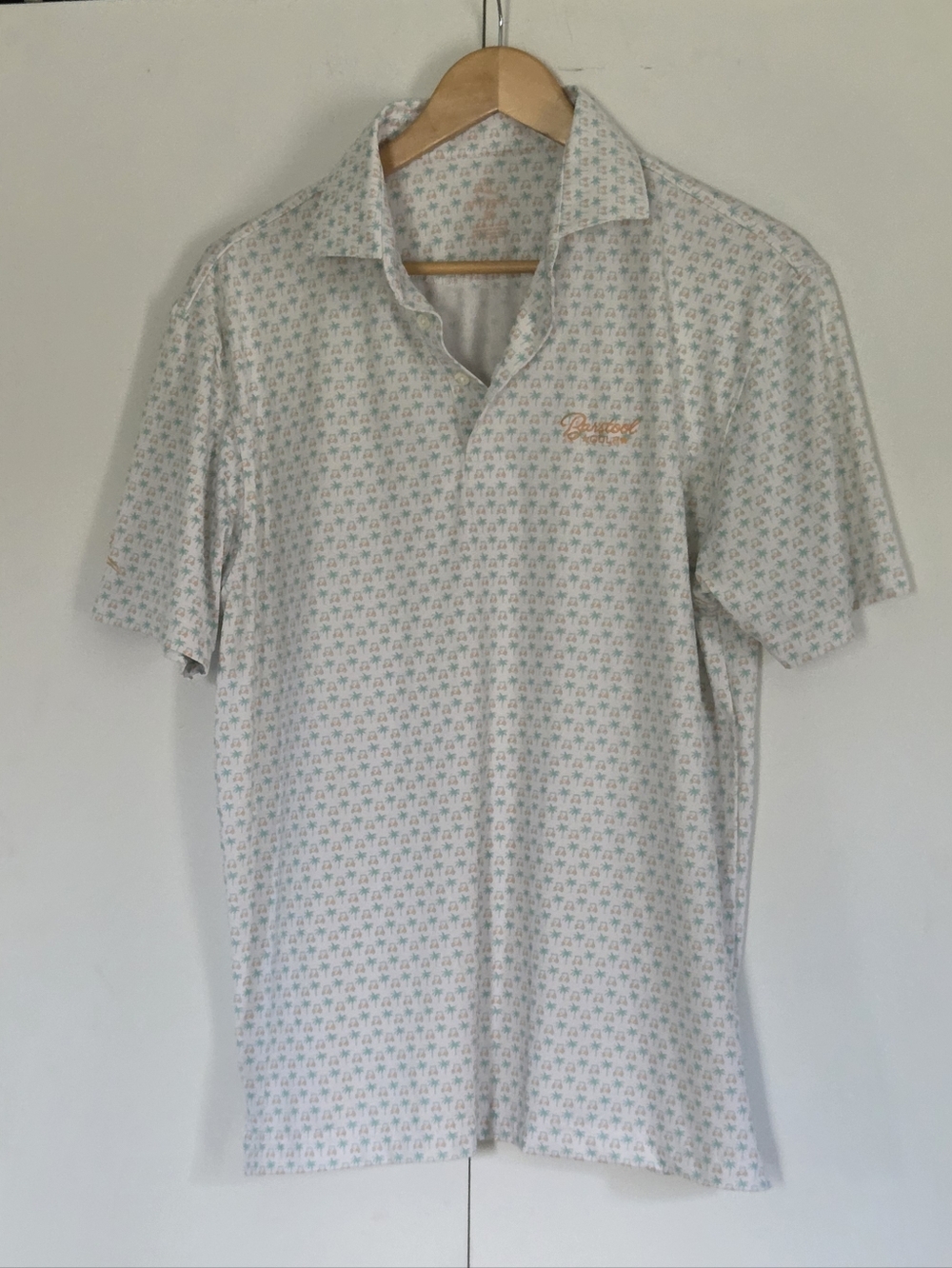 Rhoback Men's White Polo with Light Blue Palm Motif